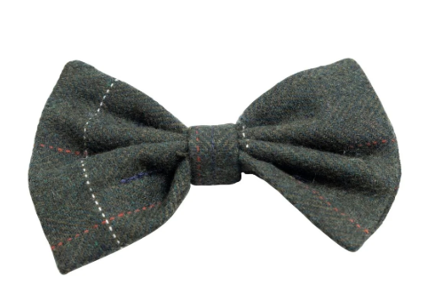 Green tweed bow tie for dogs by Paw Daw London.