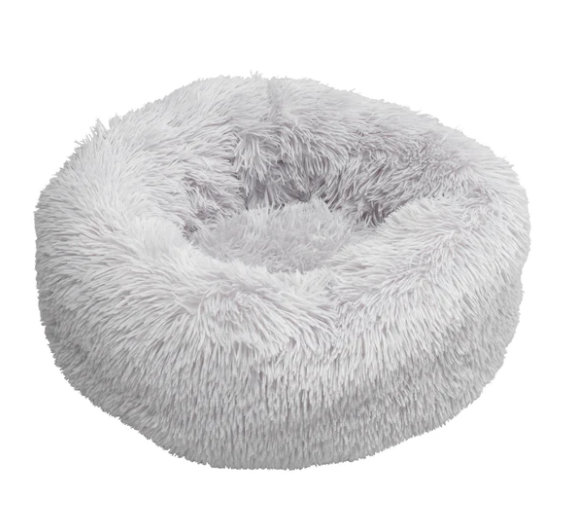 Calming Faux Fur Donut Dog Bed - Grey