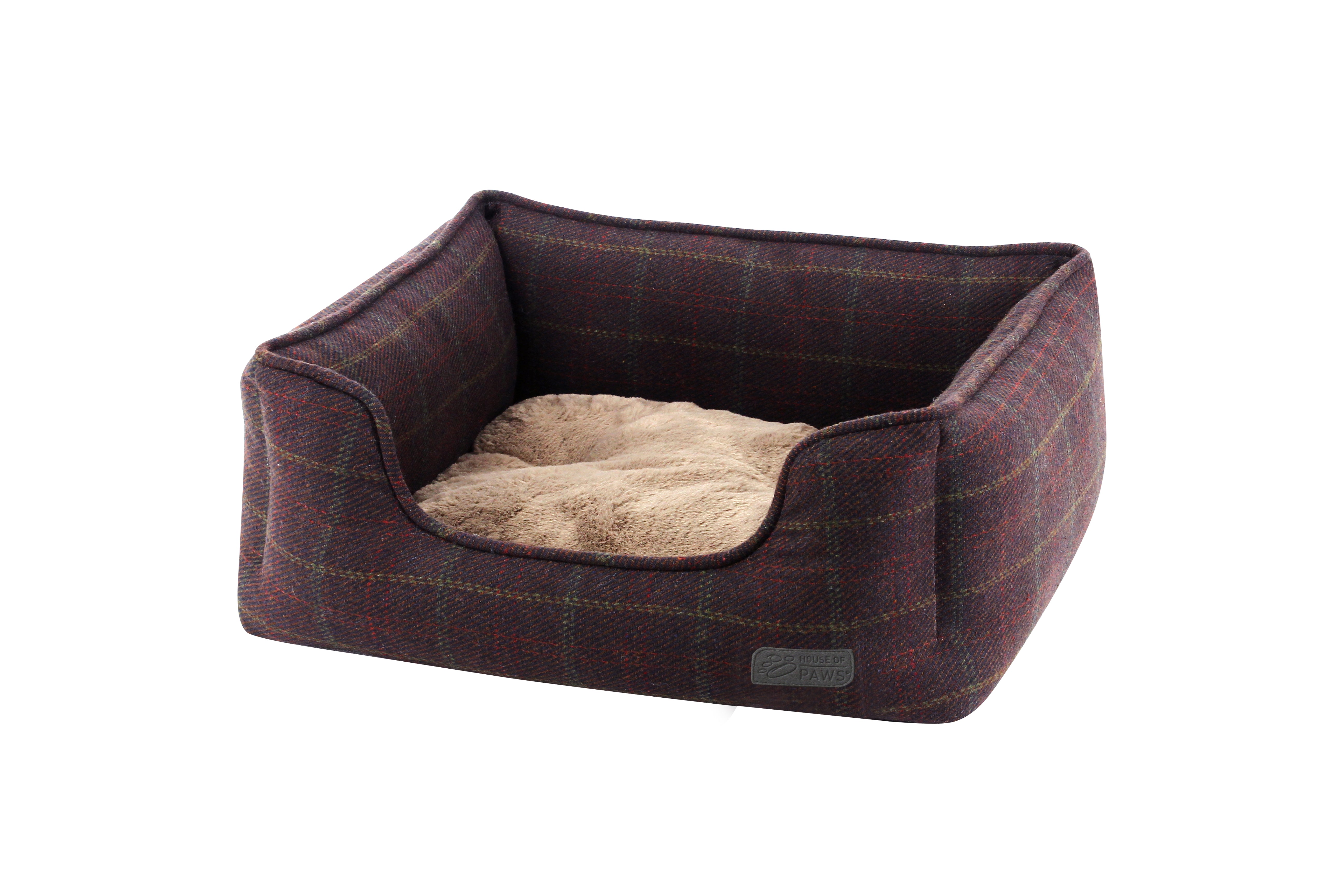 Berry Tweed and Plush Rectangle Dog Bed