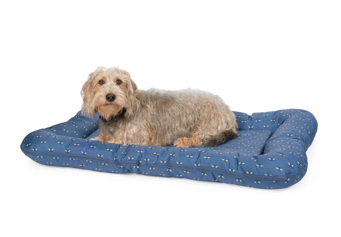 Bee Oval Water Resistant Dog Bed Mat - Navy
