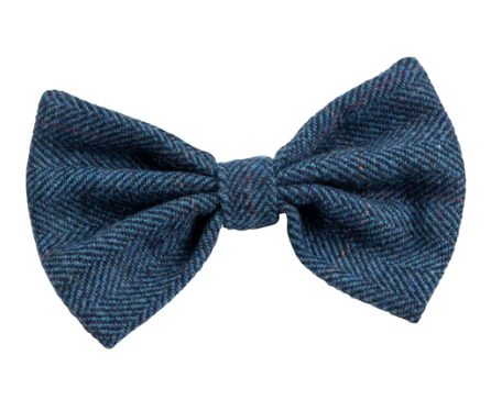 Navy blue tweed bow tie for dogs by Paw Daw London.