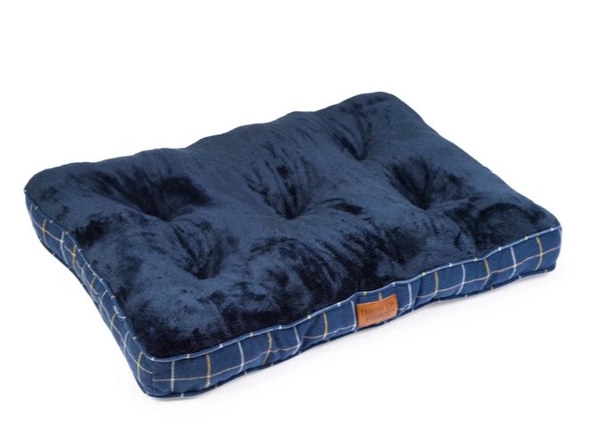 Navy Check Tweed Boxed Duvet Dog Bed - Pawdaw of London