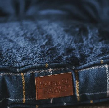 Navy Check Tweed Boxed Duvet Dog Bed - Pawdaw of London