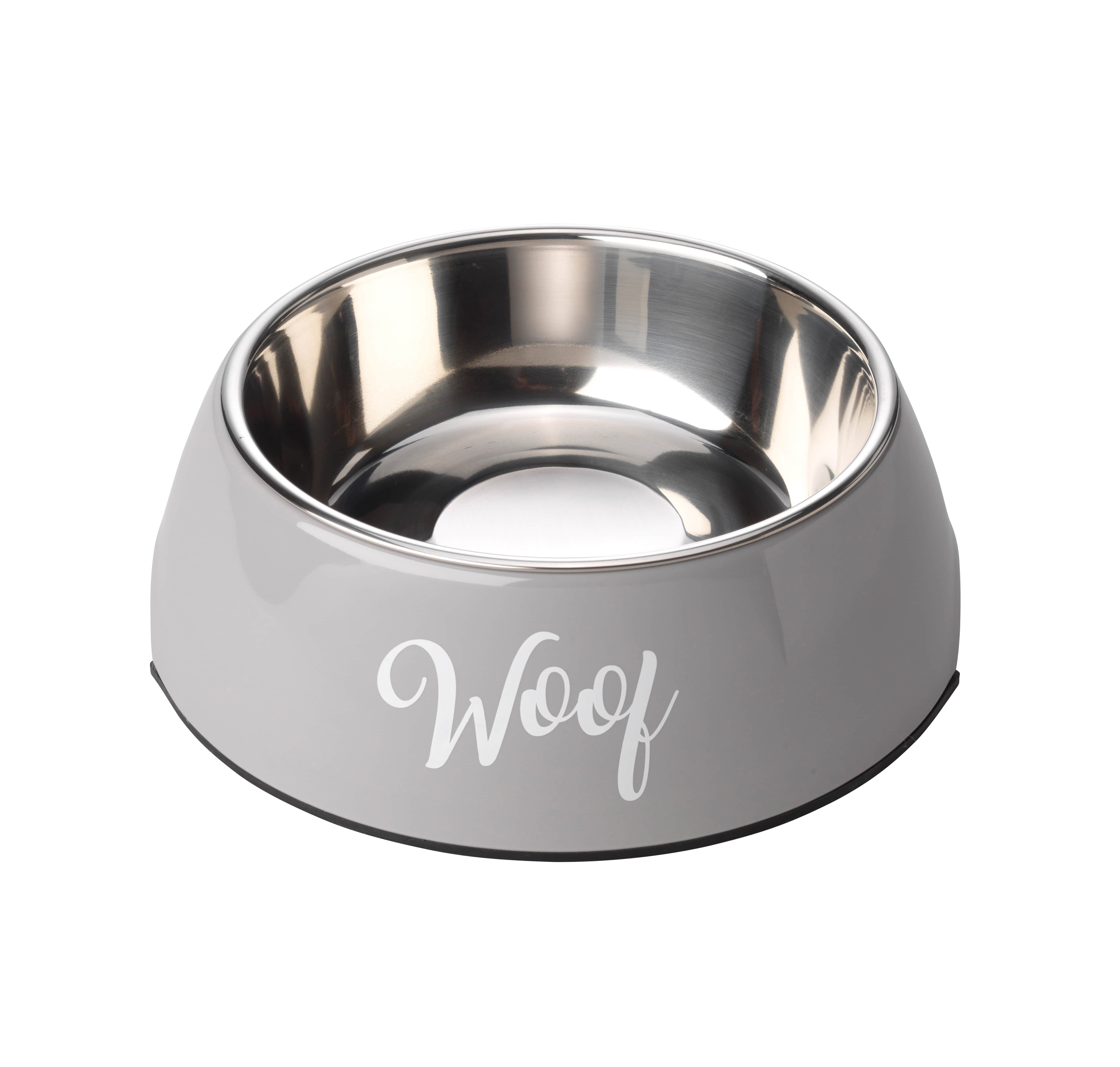 2 in 1 Woof Dog Bowl Set - Grey - Pawdaw of London