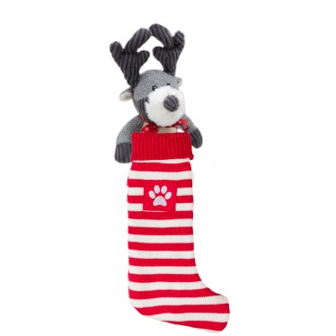 Christmas Striped Dog Stocking Bundle with Toys & Treats - Pawdaw of London