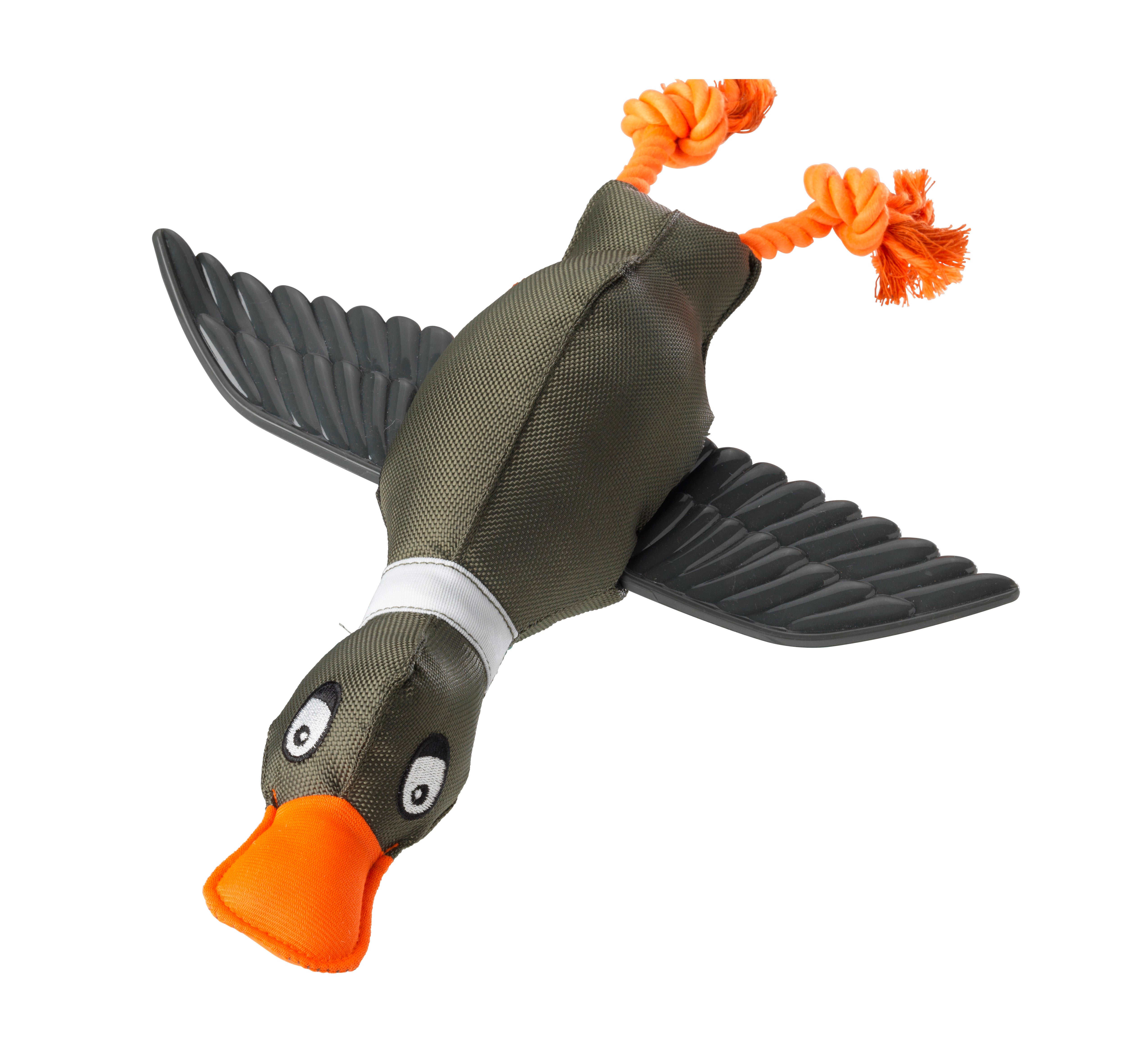 Duck Thrower Dog Toy with TPR Textured Wings; Navy & Khaki - Pawdaw of London