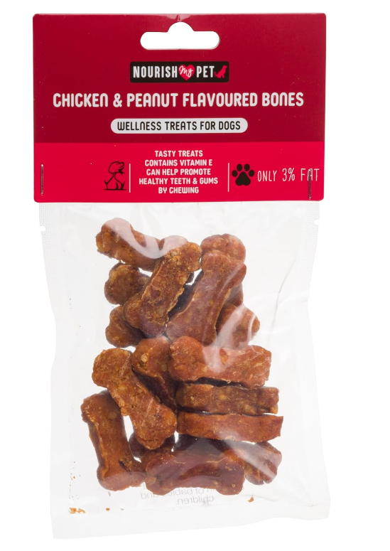 Natural Peanut Butter & Chicken Flavoured Bone Dog Treats - 100g